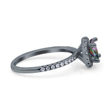 Halo Art Deco Engagement Wedding Bridal Ring Round Simulated Cubic Zirconia 925 Sterling Silver