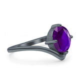 Simulated Cubic Zirconia V Art Deco Wedding Ring Oval 925 Sterling Silver