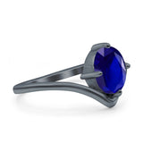 Simulated Cubic Zirconia V Art Deco Wedding Ring Oval 925 Sterling Silver