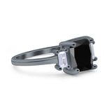 Emerald Cut Art Deco Three Stone Wedding Ring Simulated Cubic Zirconia 925 Sterling Silver