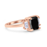 Emerald Cut Art Deco Three Stone Wedding Ring Simulated Cubic Zirconia 925 Sterling Silver