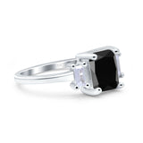 Emerald Cut Art Deco Three Stone Wedding Ring Simulated Cubic Zirconia 925 Sterling Silver