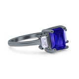 Emerald Cut Art Deco Three Stone Wedding Ring Simulated Cubic Zirconia 925 Sterling Silver