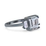 Emerald Cut Art Deco Three Stone Wedding Ring Simulated Cubic Zirconia 925 Sterling Silver