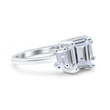 Emerald Cut Art Deco Three Stone Wedding Ring Simulated Cubic Zirconia 925 Sterling Silver