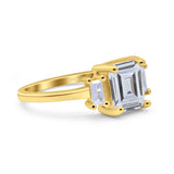 Emerald Cut Art Deco Three Stone Wedding Ring Simulated Cubic Zirconia 925 Sterling Silver