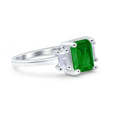 Emerald Cut Art Deco Three Stone Wedding Ring Simulated Cubic Zirconia 925 Sterling Silver