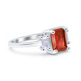 Emerald Cut Art Deco Three Stone Wedding Ring Simulated Cubic Zirconia 925 Sterling Silver