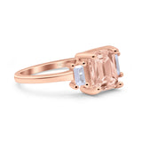 Emerald Cut Art Deco Three Stone Wedding Ring Simulated Cubic Zirconia 925 Sterling Silver