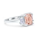 Emerald Cut Art Deco Three Stone Wedding Ring Simulated Cubic Zirconia 925 Sterling Silver