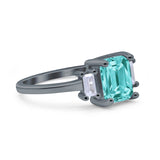 Emerald Cut Art Deco Three Stone Wedding Ring Simulated Cubic Zirconia 925 Sterling Silver