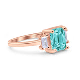 Emerald Cut Art Deco Three Stone Wedding Ring Simulated Cubic Zirconia 925 Sterling Silver