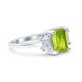 Emerald Cut Art Deco Three Stone Wedding Ring Simulated Cubic Zirconia 925 Sterling Silver