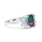 Emerald Cut Art Deco Three Stone Wedding Ring Simulated Cubic Zirconia 925 Sterling Silver