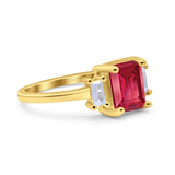 Emerald Cut Art Deco Three Stone Wedding Ring Simulated Cubic Zirconia 925 Sterling Silver