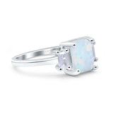 Emerald Cut Art Deco Three Stone Wedding Ring Simulated Cubic Zirconia 925 Sterling Silver