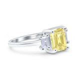 Emerald Cut Art Deco Three Stone Wedding Ring Simulated Cubic Zirconia 925 Sterling Silver