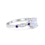 Vintage Style Oval Bridal Wedding Engagement Ring Round Amethyst Simulated Cubic Zirconia 925 Sterling Silver