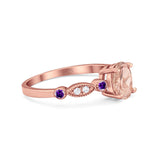 Vintage Style Oval Bridal Wedding Engagement Ring Round Amethyst Simulated Cubic Zirconia 925 Sterling Silver