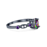 Vintage Style Oval Bridal Wedding Engagement Ring Round Amethyst Simulated Cubic Zirconia 925 Sterling Silver