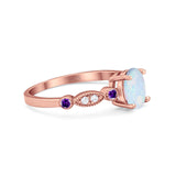 Vintage Style Oval Bridal Wedding Engagement Ring Round Amethyst Simulated Cubic Zirconia 925 Sterling Silver
