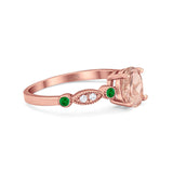 Vintage Style Oval Bridal Wedding Engagement Ring Round Green Emerald Simulated Cubic Zirconia 925 Sterling Silver