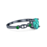 Vintage Style Oval Bridal Wedding Engagement Ring Round Green Emerald Simulated Cubic Zirconia 925 Sterling Silver