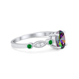 Vintage Style Oval Bridal Wedding Engagement Ring Round Green Emerald Simulated Cubic Zirconia 925 Sterling Silver