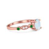 Vintage Style Oval Bridal Wedding Engagement Ring Round Green Emerald Simulated Cubic Zirconia 925 Sterling Silver