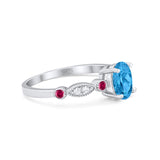 Vintage Style Oval Bridal Wedding Engagement Ring Round Ruby Simulated Cubic Zirconia 925 Sterling Silver