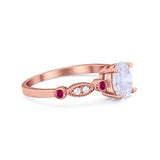 Vintage Style Oval Bridal Wedding Engagement Ring Round Ruby Simulated Cubic Zirconia 925 Sterling Silver