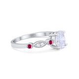 Vintage Style Oval Bridal Wedding Engagement Ring Round Ruby Simulated Cubic Zirconia 925 Sterling Silver
