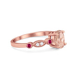 Vintage Style Oval Bridal Wedding Engagement Ring Round Ruby Simulated Cubic Zirconia 925 Sterling Silver