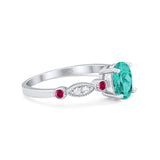 Vintage Style Oval Bridal Wedding Engagement Ring Round Ruby Simulated Cubic Zirconia 925 Sterling Silver