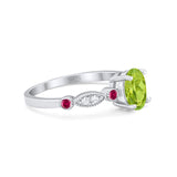 Vintage Style Oval Bridal Wedding Engagement Ring Round Ruby Simulated Cubic Zirconia 925 Sterling Silver
