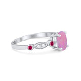 Vintage Style Oval Bridal Wedding Engagement Ring Round Ruby Simulated Cubic Zirconia 925 Sterling Silver
