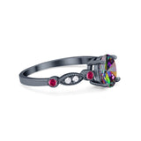 Vintage Style Oval Bridal Wedding Engagement Ring Round Ruby Simulated Cubic Zirconia 925 Sterling Silver