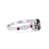 Vintage Style Oval Bridal Wedding Engagement Ring Round Ruby Simulated Cubic Zirconia 925 Sterling Silver