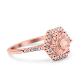 Art Deco Hexagon Wedding Bridal Ring Round Simulated Cubic Zirconia 925 Sterling Silver