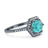 Art Deco Hexagon Wedding Bridal Ring Round Simulated Cubic Zirconia 925 Sterling Silver