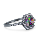 Art Deco Hexagon Wedding Bridal Ring Round Simulated Cubic Zirconia 925 Sterling Silver