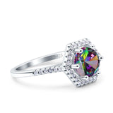 Art Deco Hexagon Wedding Bridal Ring Round Simulated Cubic Zirconia 925 Sterling Silver