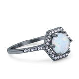 Art Deco Hexagon Wedding Bridal Ring Round Simulated Cubic Zirconia 925 Sterling Silver