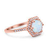 Art Deco Hexagon Wedding Bridal Ring Round Simulated Cubic Zirconia 925 Sterling Silver