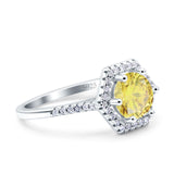 Art Deco Hexagon Wedding Bridal Ring Round Simulated Cubic Zirconia 925 Sterling Silver