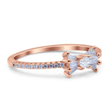 Petite Dainty Ribbon Bow Ring Baguette Engagement Band Round Simulated Cubic Zirconia 925 Sterling Silver