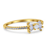 Petite Dainty Ribbon Bow Ring Baguette Engagement Band Round Simulated Cubic Zirconia 925 Sterling Silver