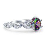 Vintage Style Round Bridal Wedding Engagement Ring Marquise Design Simulated Cubic Zirconia 925 Sterling Silver
