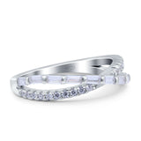 X Crisscross Half Eternity Infinity Ring Band Promise Ring Round Baguette Simulated Cubic Zirconia 925 Sterling Silver