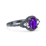 Art Deco Oval Vintage Style Bridal Wedding Engagement Ring Simulated Cubic Zirconia 925 Sterling Silver